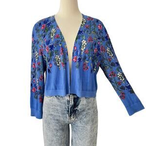 Talbots Open Front Cropped Knit Cardigan Sweater Vibrant Floral Blue XL NWT